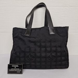 CHANEL 2002 Travel Ligne Monogram Tote Bag in Black Nylon